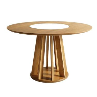 Imagem de Mesa de Jantar 4 Lugares Redonda com Prato Giratório 135cm Tampo Mdf Flora Cinamomo/Off White