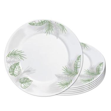 Imagem de Jogo 6 Prato Raso Opaline de Vidro Branco com Folhas Jungle Leitoso 26