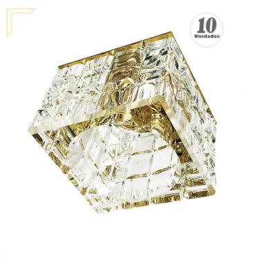 Imagem de 10 Spot Cristal De Embutir Quadrado Base Dourada G9 Bet08 - Acende a L