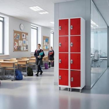 Imagem de Armário Multiuso de Aço com 8 Portas Qualidade - W3, Vermelho