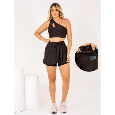 Imagem de Conjunto Fitness Feminino Short Saia Com Bolso + Top Cropped Treino Beach Tennis Academ...