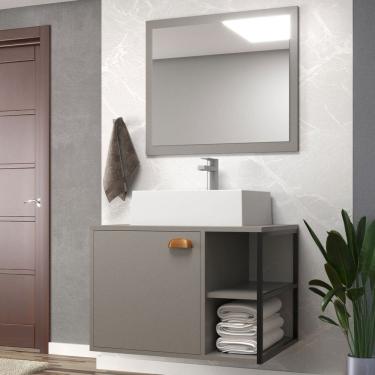 Imagem de Armário de Banheiro Nassau 60 Cm 1 Porta 100% Mdf com Espelho Cimento - Belizze Móveis