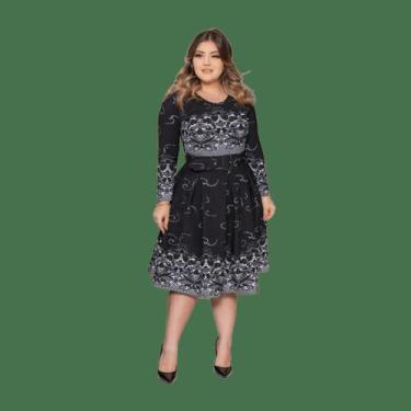 Imagem de Vestido Moda Evangelico Social Rodado com Cinto Manga 7/8 Feminino Ofe