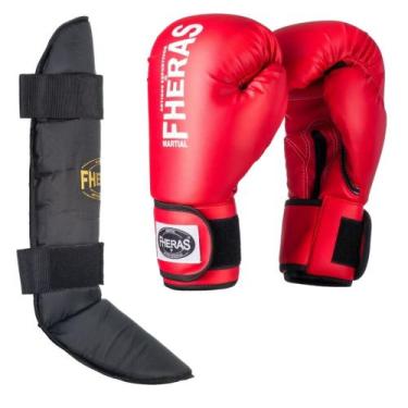 Imagem de Luva Boxe Muay Thai Tradicional com Caneleira Free Style Fheras, Verme