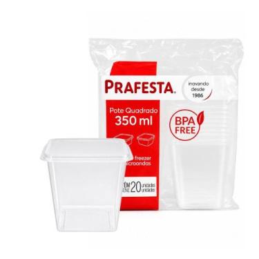 Imagem de Pote Quadrado C/Tampa 350ml com 20 Unidades Prafesta