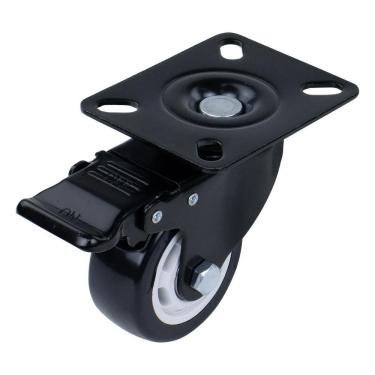 Imagem de Rodízio de Poliuretano Giratório com Freio Integrado Movimentos Suaves Preto Worker 150MM 150KG Bivolt