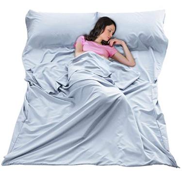 Imagem de JUISEE Saco de dormir forro leve portátil para dormir, à prova de sujeira, compacto, para viagens, acampamento, para viagens ao ar livre, caminhadas, hotéis, piqueniques, Light Blue, 83x71''