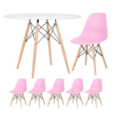 Imagem de KIT - Mesa redonda Eames 100 cm branco + 5 cadeiras Eiffel DSW