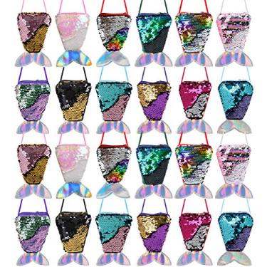 Imagem de 24 peças de bolsa de moedas cauda de sereia, cauda de sereia, lantejoulas, porta-moedas, bolsas para crianças, meninas, sereia, lembrancinhas de festa de aniversário, sacos de brindes de Natal