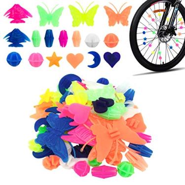 Imagem de ACKLLR 133 peças de contas de raios de roda de bicicleta, colorido decoração de bicicleta com raios, clipe de plástico redondo para decoração de crianças, cores e formas sortidas