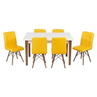 Imagem de Conjunto Mesa De Jantar Luiza 135cm Branca Com 6 Cadeiras Gomos - Amar