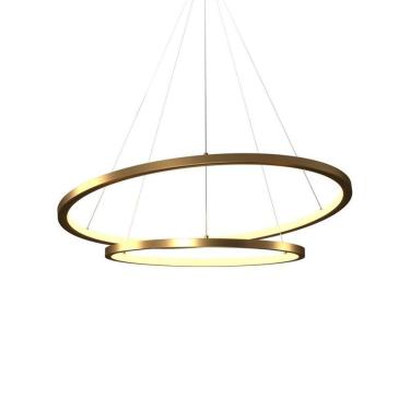 Imagem de Lustre Pendente Orluce Tabat OR1790 com 2 Aros 60/40cm Dourado Led Bivolt