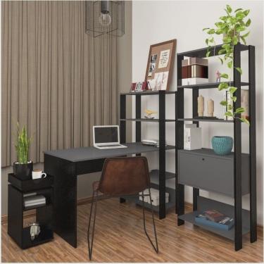 Imagem de Conjunto Home Office 3 Peças com Escrivaninha Estante e Mesa Lateral Match Artely