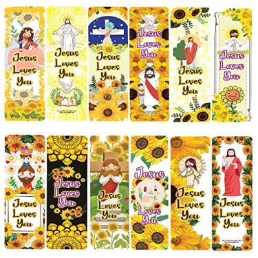 Imagem de Marcadores de página Jesus Loves You - Cartões com tema de girassol (pacote com 30) - Meias para meninos e meninas - Estudo da Bíblia do Ministério das Crianças Suprimentos da Igreja Presente de Incentivos para Sala de Aula