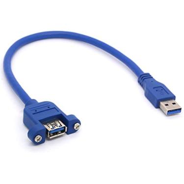 Imagem de Cabo de extensão USB 3.0 USB 3.0 macho para fêmea Cabo adaptador com suporte de painel de parafuso para computador industrial PC 30 cm