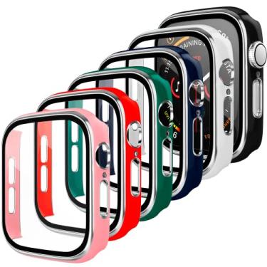 Imagem de [Pacote com 6] Capa compatível com Apple Watch série 7 de 45 mm com protetor de tela de vidro temperado, exclusivo D & K capa protetora totalmente rígida ultrafina resistente a arranhões para acessórios iWatch