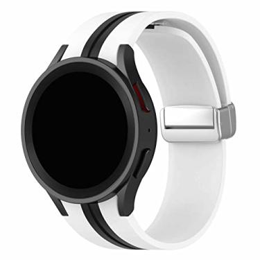 Imagem de Pulseira Listrada Fecho Magnetico LTIMPORTS, compativel com Galaxy Watch 6 - Galaxy Watch 5 - Galaxy Watch 4 (Branco/Preto, Fecho PRATA)
