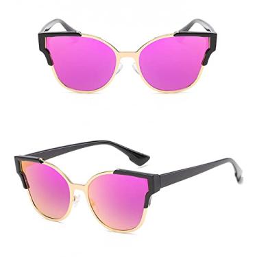 Imagem de Óculos de condução de viagem vintage espelho de olho de gato superdimensionado óculos de sol masculinos femininos de metal luxo armação grande óculos de sol uv400, c5 preto ouro roxo, tamanho único