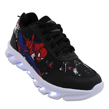 Imagem de Tênis Infantil Led Luzinha Masculino KidStar Homem Aranha Cor:Preto;Tamanho:24