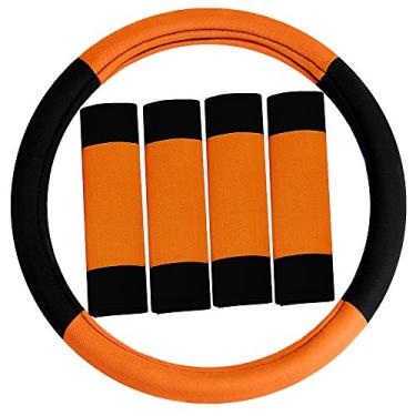 Imagem de FH Group Capa para volante FH2033ORANGE (conjunto de almofadas para cinto de segurança e modernistas, laranja)