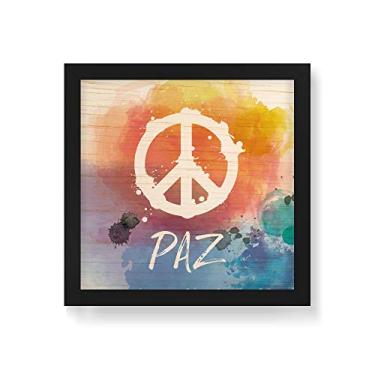 Imagem de Arte Maníacos Quadro Decorativo em Madeira Paz Aquarela - 30x30cm (Moldura caixa em laca preta)