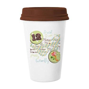 Imagem de Carimbos de rosa e caneca de borboleta copo de cerâmica copo de café