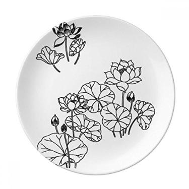 Imagem de Placa decorativa de porcelana Salver de porcelana com flor de lótus folha de lótus para jantar