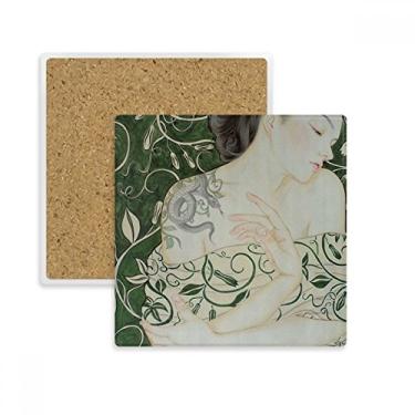 Imagem de Beauty Vine Cobra Estilo Chinês Aquarela Quadrada Porta-copos Caneca Suporte Subplaca Pedra de Isolamento