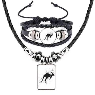 Imagem de Canguru Mexican Simple Conjunto de joias de couro preto e branco