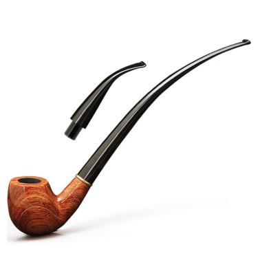 Imagem de LUCKFY Cachimbo de tabaco estilo comum - Cachimbo clássico longo de jacarandá de madeira dobrado - Dois suportes para cigarros, presente durável e prático