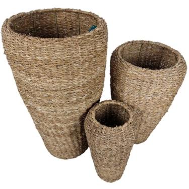 Imagem de Kit 3 Vasos Decorativos de Fibra Seagrass Natural Cachepot