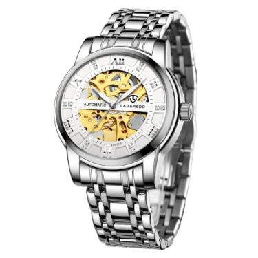 Imagem de Relógio masculino esqueleto de luxo mecânico de aço inoxidável à prova d'água, preto, automático, numerais romanos, mostrador de diamante, relógio de pulso, 12 - branco prateado, Relógio automático,