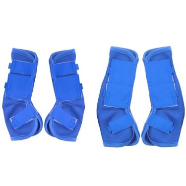 Imagem de LEAFOREST Conjunto de 4 botas com mosca de cavalo – Proteção antiderrapante para pernas para rascunho de mini pônei, botas de malha respirável para pastagem e celeiro, azul profundo completo