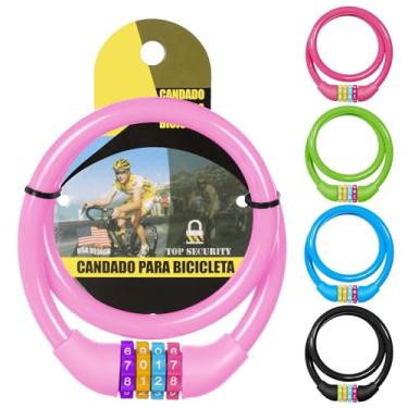 Imagem de Ainiv Cadeado de bicicleta, cabo de bloqueio de bicicleta de 63,5 cm, bloqueios de cabo de códigos antifurto portátil de 4 dígitos, combinações reinicializáveis, trava de bicicleta enrolada para