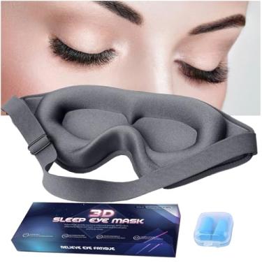 Imagem de Máscara de olho 3D para extensões de cílios para homens e mulheres, bloqueio de luz 3D com contorno profundo para dormir sem copo de pressão e alça ajustável para dormir, ioga, viagens (cinza)