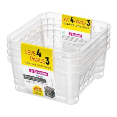 Imagem de Jg 4 Cestos Organizador Retangular Plástico Empilhável 746ML - Sanremo