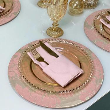 Imagem de Kit Sousplat com Guardanapos Jacquard  - MUMUDECOR, 52 ROSE GOLD, 6 LU
