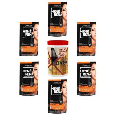 Imagem de Hene Em Gel Rena Preto Azulado 06x180gr Pouch+Brilho Magico Agua Arroz