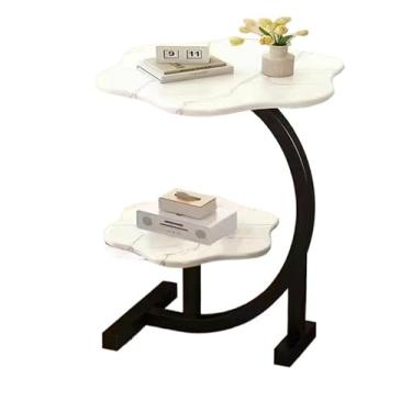 Imagem de XINCHANG Mesa de canto moderna em forma de C, mesa lateral pequena para sala de estar, branca (105-Whitestone)