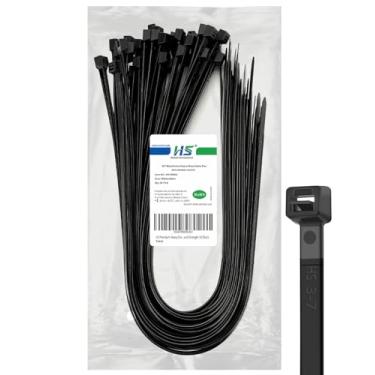 Imagem de HS Tiras de plástico premium resistentes (pacote com 50) para uso externo forte grande com zíper 76 x 1,8 cm, laços industriais com zíper 79 kg, força UV preto