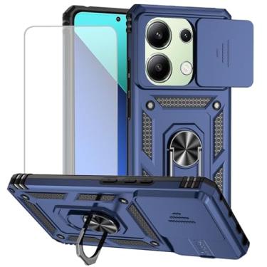 Imagem de Yodueiv Capa para Redmi Note 13 Pro 4G, Poco M6 Pro 4G 23117RA68G com protetor de tela de vidro temperado e capa de câmera deslizante, anel magnético para suporte de carro para Xiaomi Redmi Note 13
