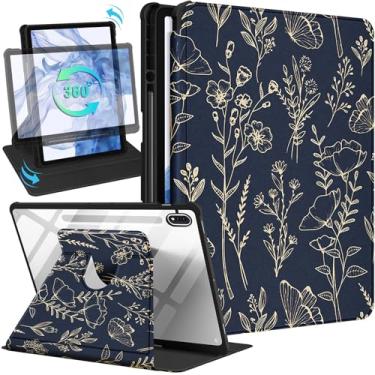 Imagem de Kidcube Capa para Samsung Galaxy Tab S9 Plus/S9 FE Plus de 12,4 polegadas, capa fólio feminina fofa com suporte para lápis, flores douradas, design feminino, suporte giratório para tablet para Tab S9