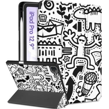 Imagem de Uppuppy Capa para iPad Air 13 polegadas M2/M3, Pro 12,9 – capa fólio para meninas, meninos, mulheres, porta-lápis, graffiti, design divertido, divertido para iPad Air 13 2024 2025 capas para Apple Pro