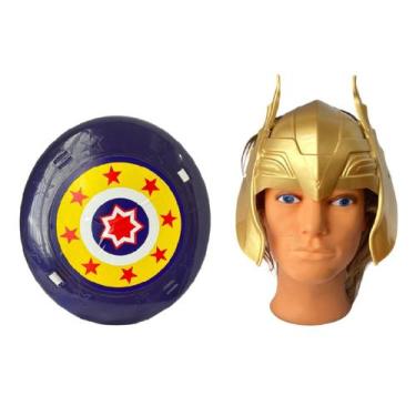 Imagem de Kit Defensor Medieval c/ Escudo e Máscara Dourado Brinquedo - Le plast