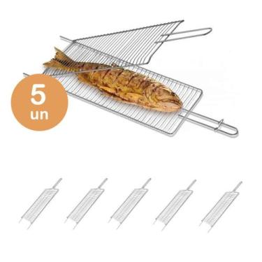 Imagem de 5un Grelha inox dobrável churrasco frango peixe carne 65cm - Araminas