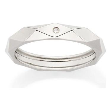 Imagem de Aliança Rommanel Geométrica Com Zircônia 313219, Branco, 20