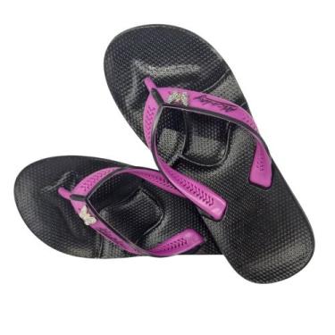 Imagem de Sandália Chinelo de Dedo Feminino Preto e Rosa Para Esporão Super Maci