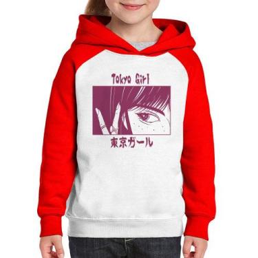 Imagem de Moletom Infantil Tokio Girl - Foca na Moda, Branco, Vermelho, 8