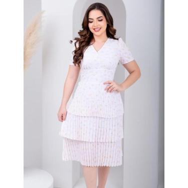 Imagem de Vestido Midi Floral com Babado Elegante Básico Saia com Camadas - Fash