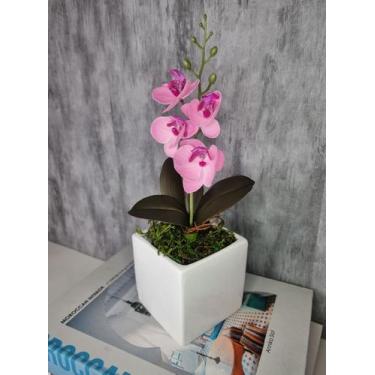 Imagem de Arranjo De Mini Orquídea Rosa Vaso Branco Quadrado - FLORESCER DECOR